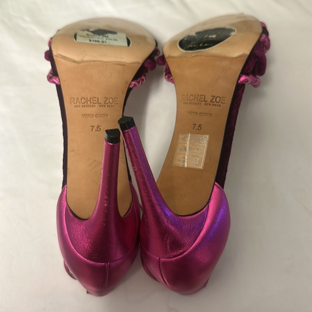 RACHEL ZOE AUBREY HEELED SANDAL IN MAGENTA WITH twisted knotted details.Size:7.5 - Picture 6 of 16